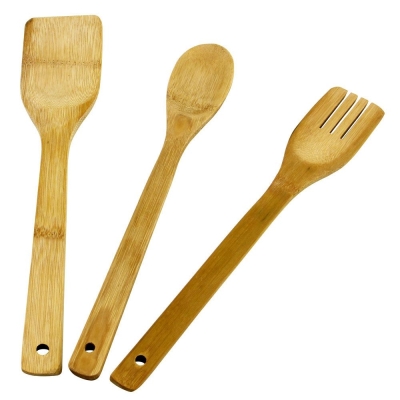 Kit Utensílios De Bambu 3 Peças CLINK Espatula Colher Garfo
