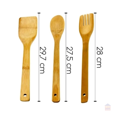 Kit Utensílios De Bambu 3 Peças CLINK Espatula Colher Garfo