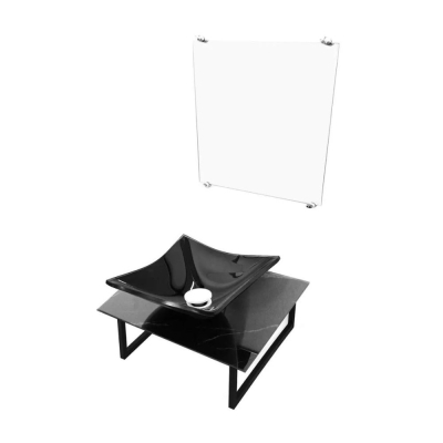 Kit Vidro Cuba Bancada Espelho Calacata Preto 40cm Vmex