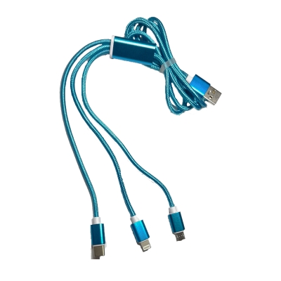 Cabo USB DMD 3 em 1 micro / tipo C / iphone - 1,2M Azul