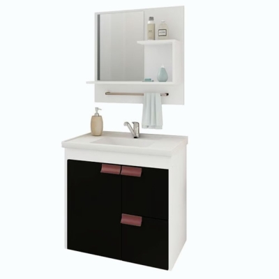 Gabinete Suspenso Banheiro Tulipa 59cm Branco e Preto MGM