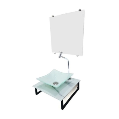 Gabinete de Vidro 40cm com Cuba Quadrada Branco Vmex