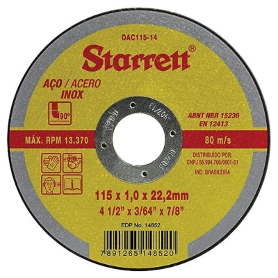 Discos Abrasivos de Corte, Starrett Dac115-14 Inox