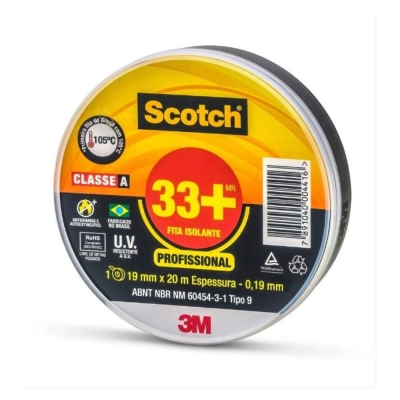 Fita Isolante 33 + 19mm x 20m Preto 3M Scotch