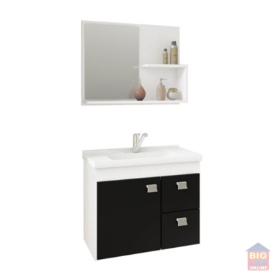 Armário Gabinete Banheiro Hortência 46x55cm Branco/Preto MGM