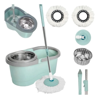 Mop Giratório 13l Rodinhas Esfregão 130cm Cesto Inox + Refil Extra