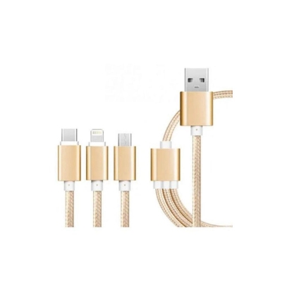 Cabo USB DMD 3 em 1 micro / tipo C / iphone - 1,2M Dourado