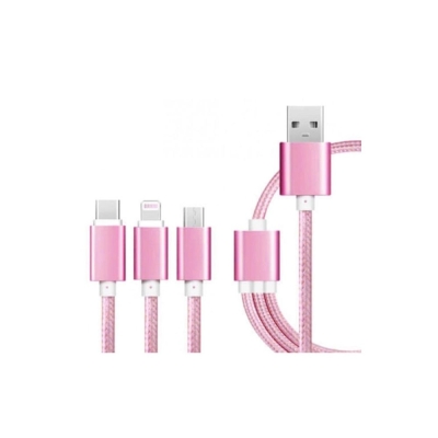 Cabo USB DMD 3 em 1 micro / tipo C / iphone - 1,2M Rosa